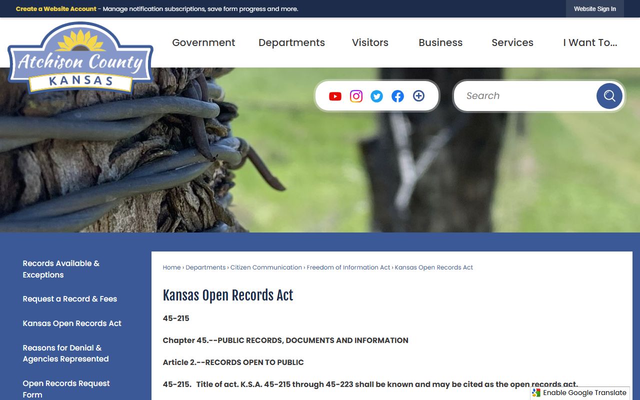 Atchison County KORA page for court and arrest records access
