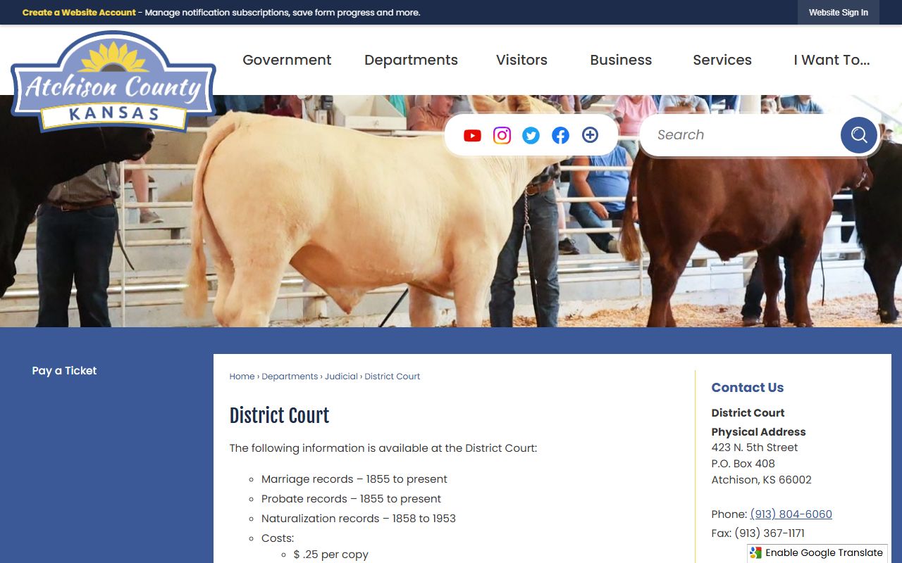 Atchison District Court record copy page for court records after arrest