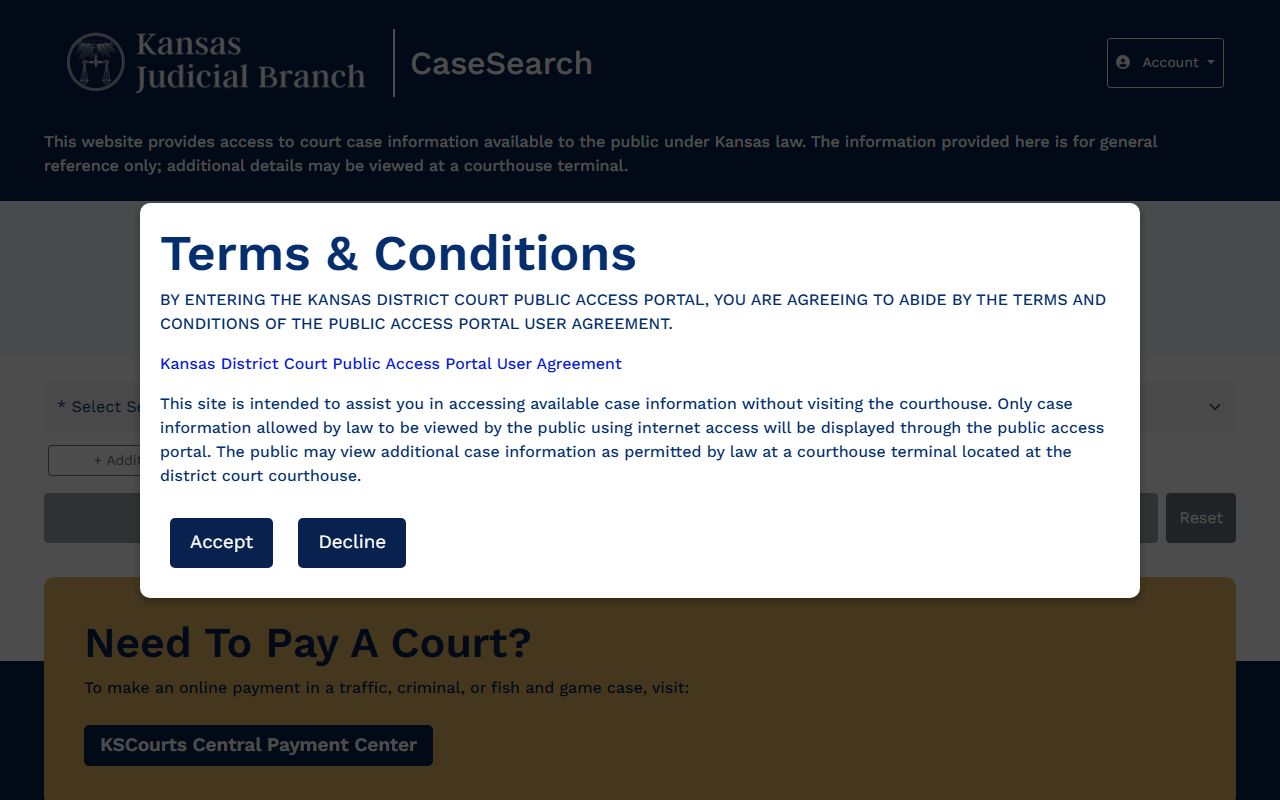 Kansas Case Search portal for Atchison County court records after arrest